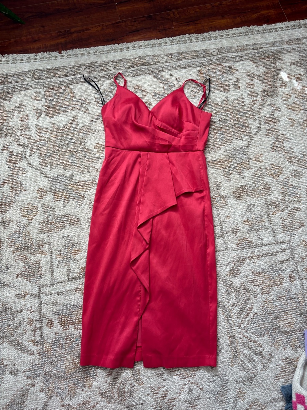 Vince Camuto Fuchsia Satin Ruffle Midi Dress